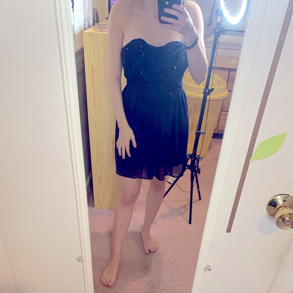 strapless blue navy dress